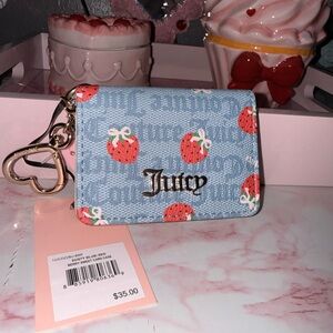 Juicy Couture Dusty Blue Berry Sweet Card Case with Gold Logo